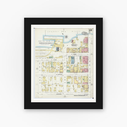 Old map wall art mockup — black gallery frame with white mat — Sanborn Fire Insurance Map from Alpena, Alpena County, Michigan (1895), Sheet #0024