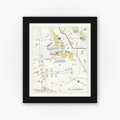 Old map wall art mockup — black gallery frame with white mat — Sanborn Fire Insurance Map from Lenoir, Caldwell County, North Carolina (1921), Sheet #0012