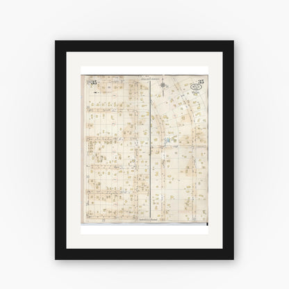 Old map wall art mockup — black gallery frame with white mat — Sanborn Fire Insurance Map from Hilo, Hawaii County, Hawaii (1957), Sheet #0035