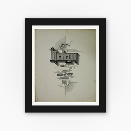 Old map wall art mockup — black gallery frame with white mat — Sanborn Fire Insurance Map from Muskegon, Muskegon County, Michigan (1911), Sheet #0001