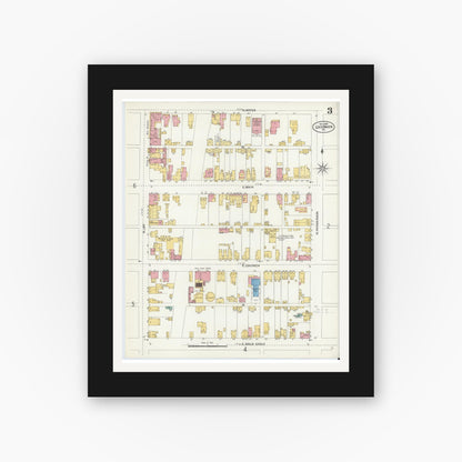 Old map wall art mockup — black gallery frame with white mat — Sanborn Fire Insurance Map from Lock Haven, Clinton County, Pennsylvania (1906), Sheet #0003