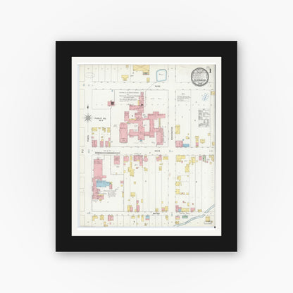 Old map wall art mockup — black gallery frame with white mat — Sanborn Fire Insurance Map from Oldenburg, Franklin County, Indiana (1899) - Complete Map Set