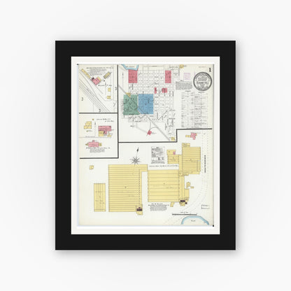 Old map wall art mockup — black gallery frame with white mat — Sanborn Fire Insurance Map from Pleasant Hill, Cass County, Missouri (1906), Sheet #0001