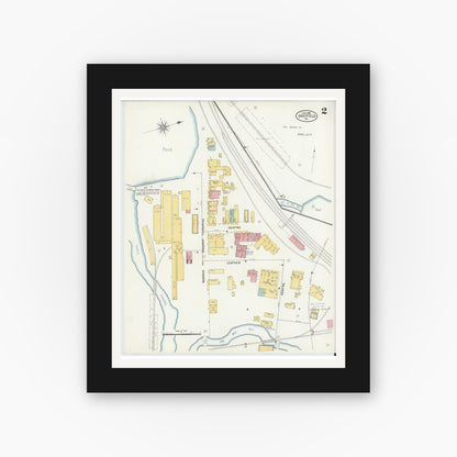 Old map wall art mockup — black gallery frame with white mat — Sanborn Fire Insurance Map from Sheffield, Warren County, Pennsylvania (1905), Sheet #0002