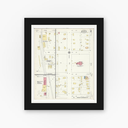 Old map wall art mockup — black gallery frame with white mat — Sanborn Fire Insurance Map from Momence, Kankakee County, Illinois (1913), Sheet #0002