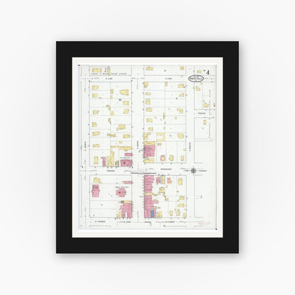 Old map wall art mockup — black gallery frame with white mat — Sanborn Fire Insurance Map from Knoxville, Knox County, Illinois (1918), Sheet #0004