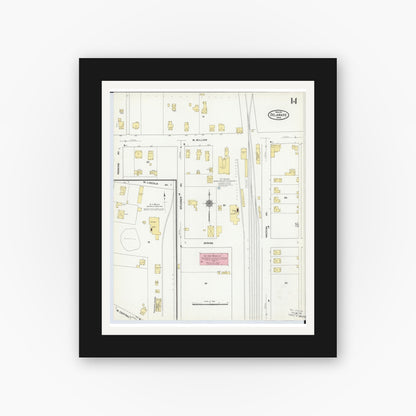 Old map wall art mockup — black gallery frame with white mat — Sanborn Fire Insurance Map from Delaware, Delaware County, Ohio (1911), Sheet #0014