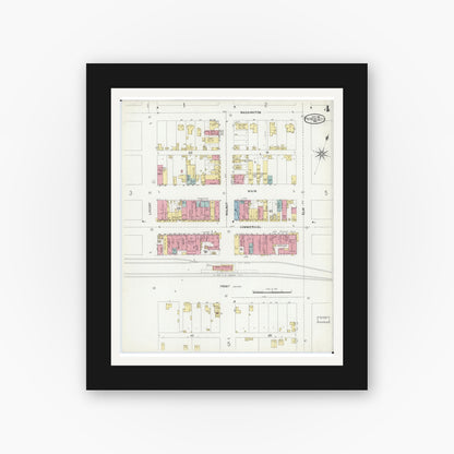 Old map wall art mockup — black gallery frame with white mat — Sanborn Fire Insurance Map from Pierce City, Lawrence County, Missouri (1902), Sheet #0004