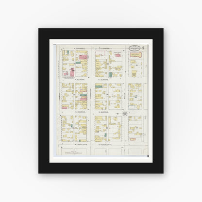 Old map wall art mockup — black gallery frame with white mat — Sanborn Fire Insurance Map from Escanaba, Delta County, Michigan (1893), Sheet #0004