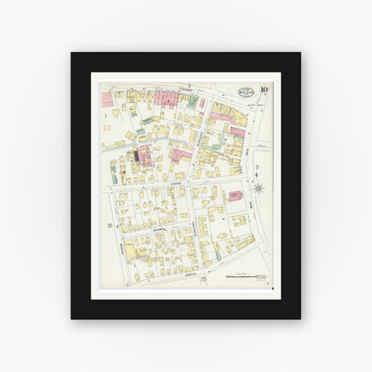 Old map wall art mockup — black gallery frame with white mat — Sanborn Fire Insurance Map from Malden, Middlesex County, Massachusetts (1897), Sheet #0010