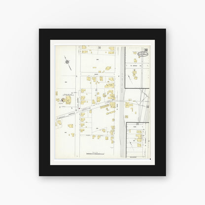 Old map wall art mockup — black gallery frame with white mat — Sanborn Fire Insurance Map from Rocky Mount, Edgecombe And Nash Counties, North Carolina (1912), Sheet #0031