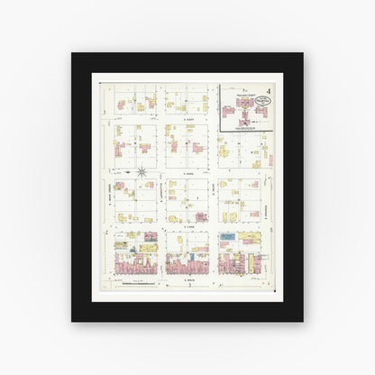 Old map wall art mockup — black gallery frame with white mat — Sanborn Fire Insurance Map from Palmyra, Marion County, Missouri (1909), Sheet #0004