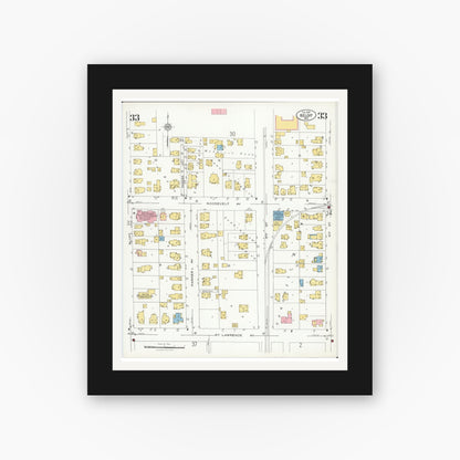 Old map wall art mockup — black gallery frame with white mat — Sanborn Fire Insurance Map from Beloit, Rock County, Wisconsin (1926), Sheet #0033