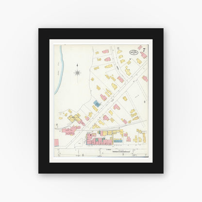 Old map wall art mockup — black gallery frame with white mat — Sanborn Fire Insurance Map from Malone, Franklin County, New York (1903), Sheet #0007