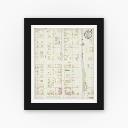 Old map wall art mockup — black gallery frame with white mat — Sanborn Fire Insurance Map from Monon, White County, Indiana (1895) - Complete Map Set