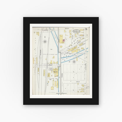 Old map wall art mockup — black gallery frame with white mat — Sanborn Fire Insurance Map from Fond du Lac, Fond du Lac County, Wisconsin (1892), Sheet #0005