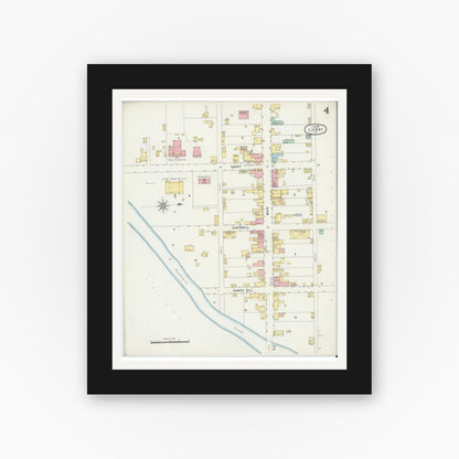 Old map wall art mockup — black gallery frame with white mat — Sanborn Fire Insurance Map from Luray, Page County, Virginia (1897), Sheet #0004