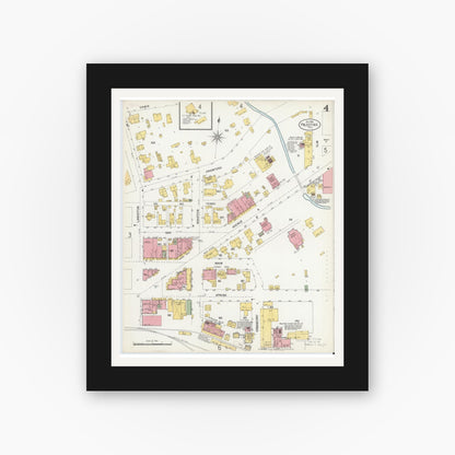 Old map wall art mockup — black gallery frame with white mat — Sanborn Fire Insurance Map from Palestine, Anderson County, Texas (1900), Sheet #0004