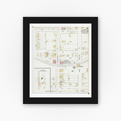 Old map wall art mockup — black gallery frame with white mat — Sanborn Fire Insurance Map from Wellston, Jackson County, Ohio (1892), Sheet #0004