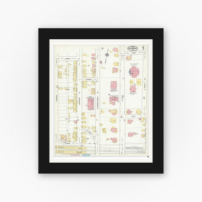 Old map wall art mockup — black gallery frame with white mat — Sanborn Fire Insurance Map from Greensburg, Westmoreland County, Pennsylvania (1915), Sheet #0007