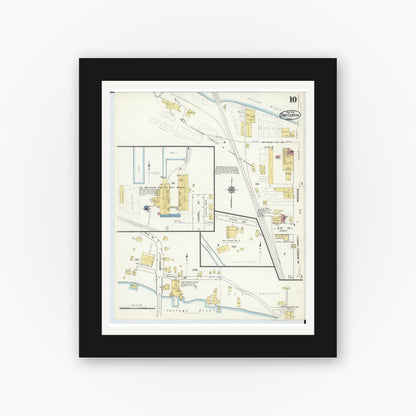 Old map wall art mockup — black gallery frame with white mat — Sanborn Fire Insurance Map from Port Clinton, Ottawa County, Ohio (1916), Sheet #0010