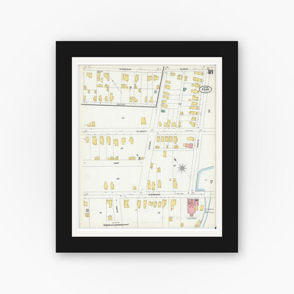 Old map wall art mockup — black gallery frame with white mat — Sanborn Fire Insurance Map from Rome, Oneida County, New York (1899), Sheet #0018