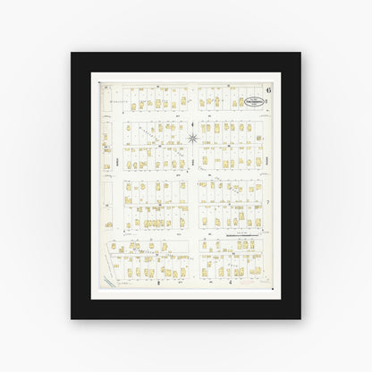 Old map wall art mockup — black gallery frame with white mat — Sanborn Fire Insurance Map from Two Harbors, Lake County, Minnesota (1907), Sheet #0006