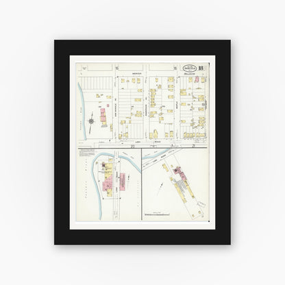 Old map wall art mockup — black gallery frame with white mat — Sanborn Fire Insurance Map from Garfield, Bergen County, New Jersey (1910), Sheet #0018