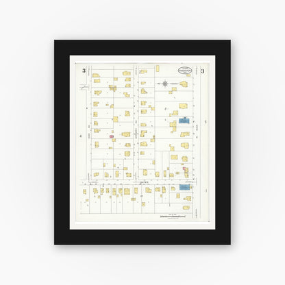 Old map wall art mockup — black gallery frame with white mat — Sanborn Fire Insurance Map from Andover, Ashtabula County, Ohio (1926), Sheet #0003