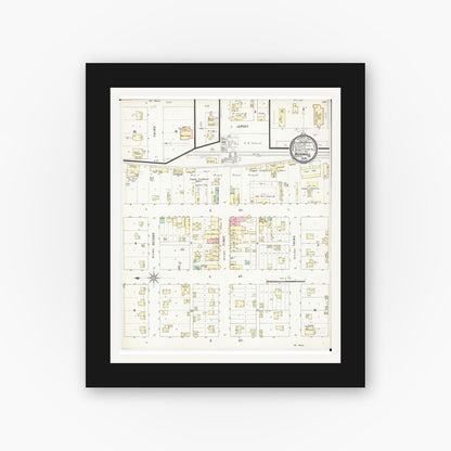 Old map wall art mockup — black gallery frame with white mat — Sanborn Fire Insurance Map from Rockwell, Cerro Gordo County, Iowa (1896), Sheet #0001