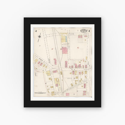 Old map wall art mockup — black gallery frame with white mat — Sanborn Fire Insurance Map from Pennsburg, Montgomery County, Pennsylvania (1933), Sheet #0004