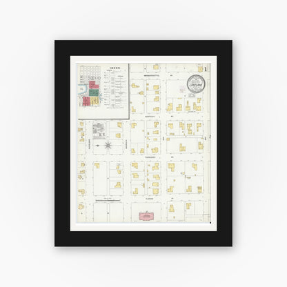 Old map wall art mockup — black gallery frame with white mat — Sanborn Fire Insurance Map from Lakeland, Polk County, Florida (1903) - Complete Map Set