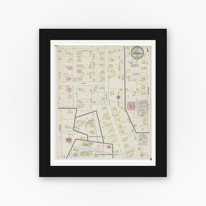 Old map wall art mockup — black gallery frame with white mat — Sanborn Fire Insurance Map from Thornville, Perry County, Ohio (1913) - Complete Map Set