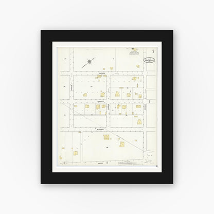 Old map wall art mockup — black gallery frame with white mat — Sanborn Fire Insurance Map from Somerville, Burleson County, Texas (1910), Sheet #0007
