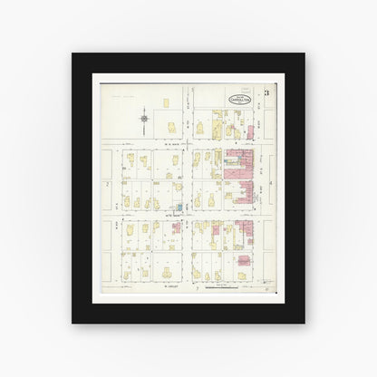 Old map wall art mockup — black gallery frame with white mat — Sanborn Fire Insurance Map from Carrollton, Greene County, Illinois (1914), Sheet #0003