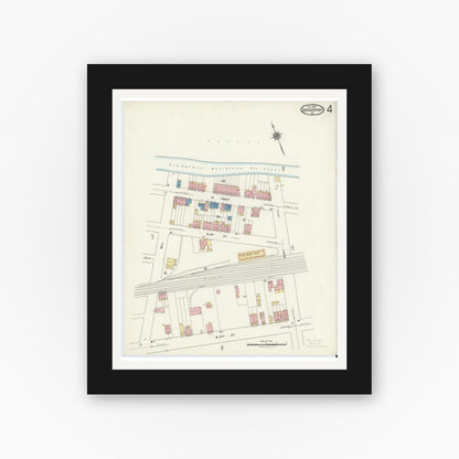 Old map wall art mockup — black gallery frame with white mat — Sanborn Fire Insurance Map from Bridgeport, Montgomery County, Pennsylvania (1920), Sheet #0004
