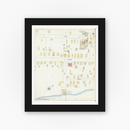 Old map wall art mockup — black gallery frame with white mat — Sanborn Fire Insurance Map from Greene, Chenango County, New York (1903), Sheet #0003