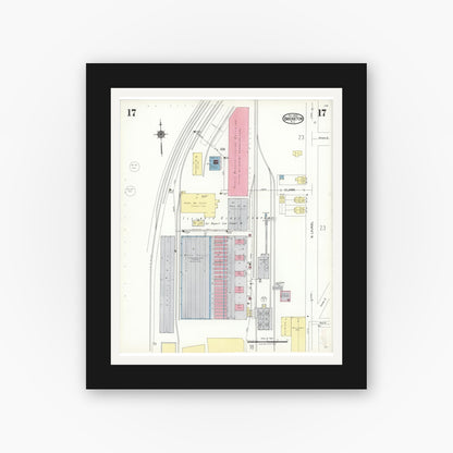Old map wall art mockup — black gallery frame with white mat — Sanborn Fire Insurance Map from Bridgeton, Cumberland County, New Jersey (1923), Sheet #0017