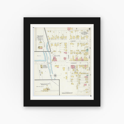 Old map wall art mockup — black gallery frame with white mat — Sanborn Fire Insurance Map from Bucyrus, Crawford County, Ohio (1897), Sheet #0004