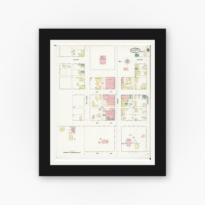 Old map wall art mockup — black gallery frame with white mat — Sanborn Fire Insurance Map from Sac City, Sac County, Iowa (1893), Sheet #0002