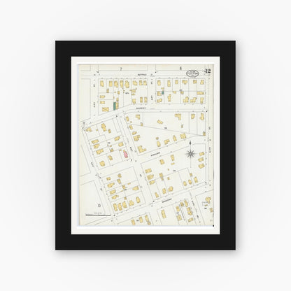 Old map wall art mockup — black gallery frame with white mat — Sanborn Fire Insurance Map from Fulton, Oswego County, New York (1906), Sheet #0012
