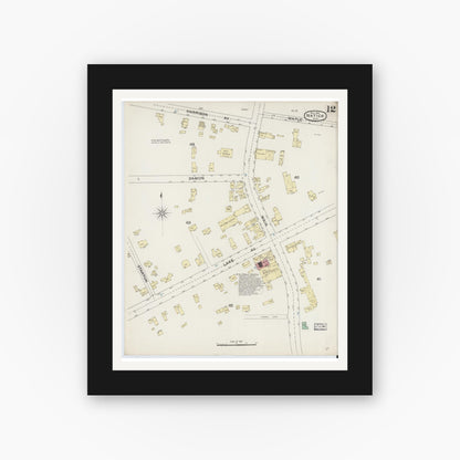 Old map wall art mockup — black gallery frame with white mat — Sanborn Fire Insurance Map from Natick, Middlesex County, Massachusetts (1888), Sheet #0012