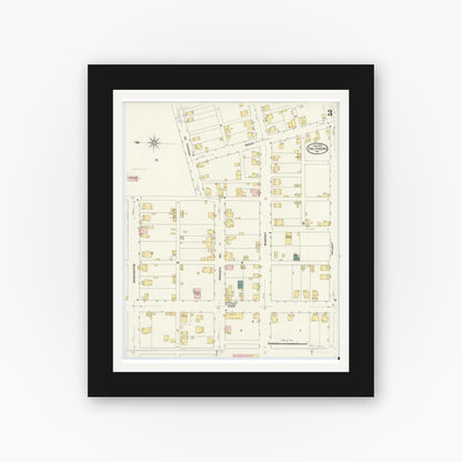 Old map wall art mockup — black gallery frame with white mat — Sanborn Fire Insurance Map from Saltsburg, Indiana County, Pennsylvania (1909), Sheet #0003