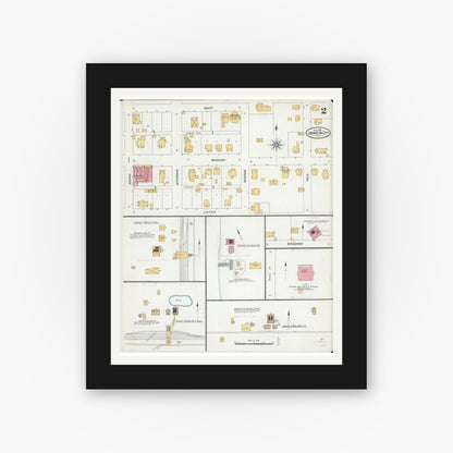 Old map wall art mockup — black gallery frame with white mat — Sanborn Fire Insurance Map from Johnston City, Williamson County, Illinois (1906), Sheet #0002