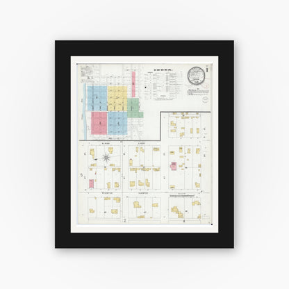 Old map wall art mockup — black gallery frame with white mat — Sanborn Fire Insurance Map from Lacon, Marshall County, Illinois (1899), Sheet #0001