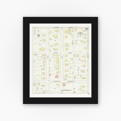 Old map wall art mockup — black gallery frame with white mat — Sanborn Fire Insurance Map from Paris, Lamar County, Texas (1897), Sheet #0011