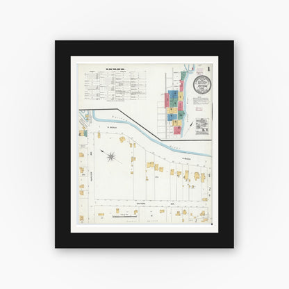 Old map wall art mockup — black gallery frame with white mat — Sanborn Fire Insurance Map from Daytona, Volusia County, Florida (1906), Sheet #0001