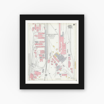 Old map wall art mockup — black gallery frame with white mat — Sanborn Fire Insurance Map from Braddock, Allegheny County, Pennsylvania (1901), Sheet #0018