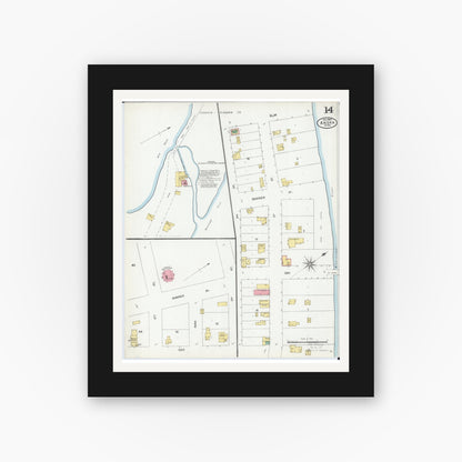 Old map wall art mockup — black gallery frame with white mat — Sanborn Fire Insurance Map from Anoka, Anoka County, Minnesota (1904), Sheet #0014