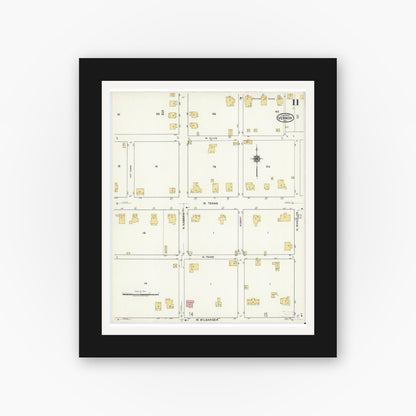 Old map wall art mockup — black gallery frame with white mat — Sanborn Fire Insurance Map from Vernon, Wilbarger County, Texas (1920), Sheet #0011